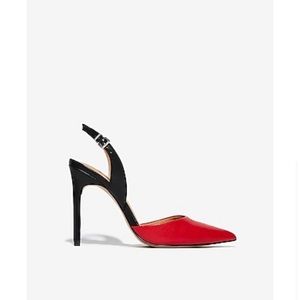 Express red black two tone slingback pumps
